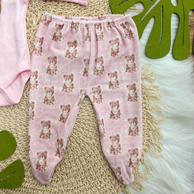  Conj. Body Ursinhas Marrom e Calça - Rosa